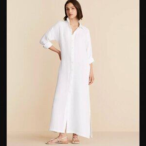 Lou & Grey 100% Cotton Gauze White Button Front Maxi Shirt Dress Size XXLP NEW